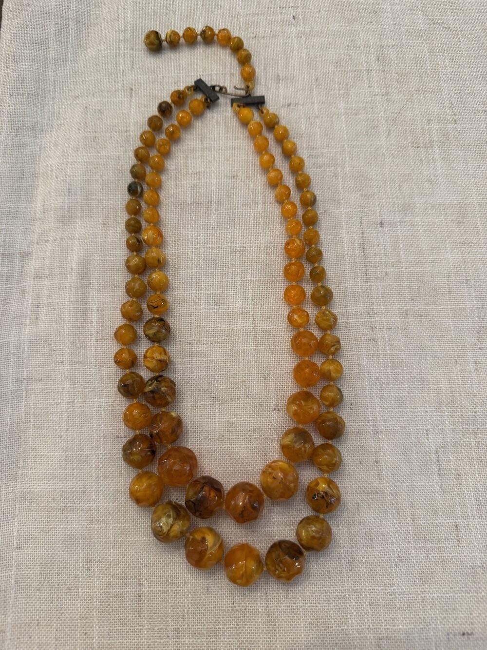 Vintage Double Strand Honey Amber Color Graduated Bead Necklace Butterscotch